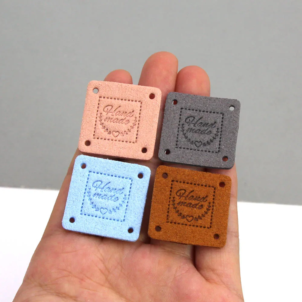 Handmade Tags Square Heart Leather Labels Hand Made for Hats Knitted Sewing Accessories Gift Decor 20pcs | Дом и сад