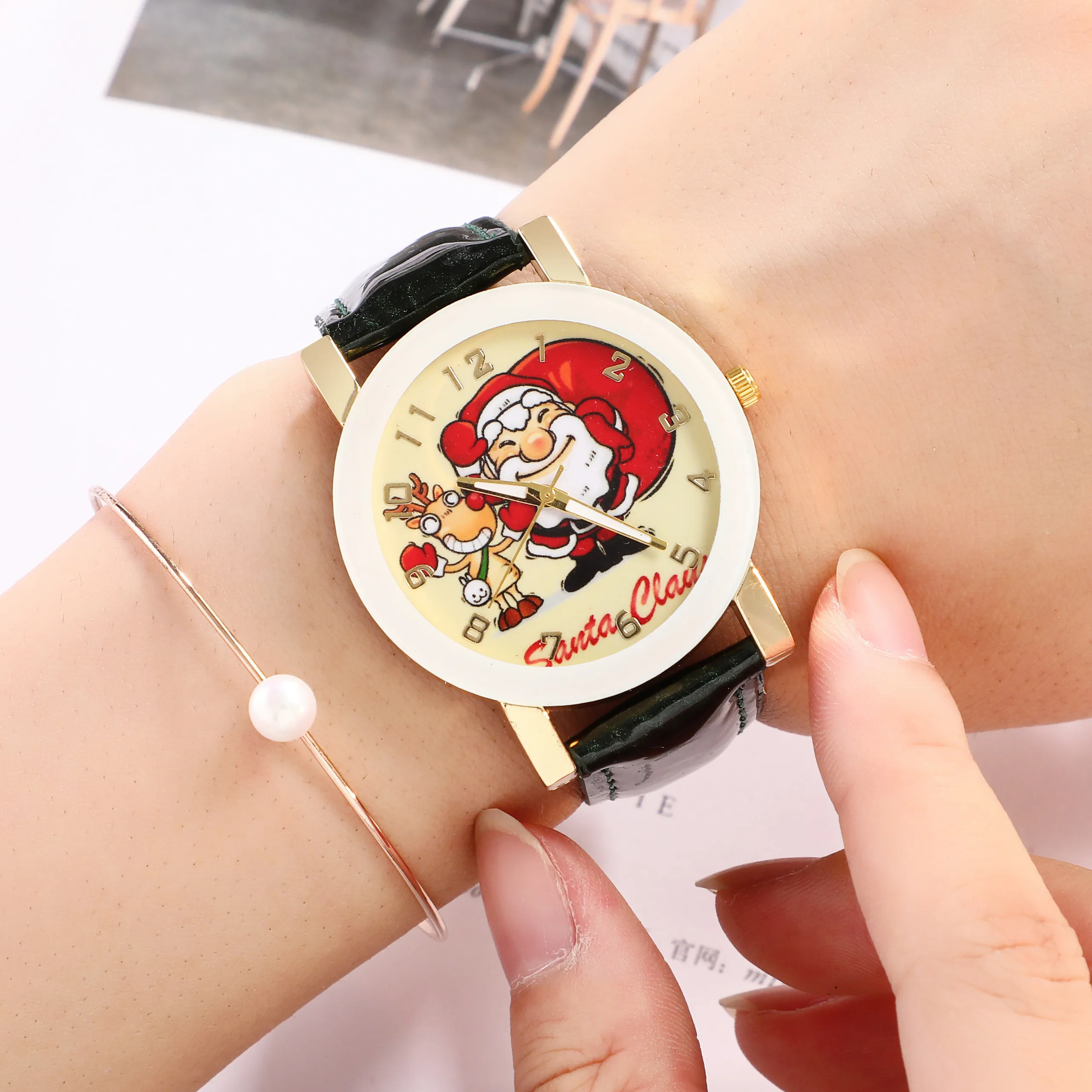 Новые модные женские часы с мультяшным Санта Клаусом и лосем кожаные кварцевые