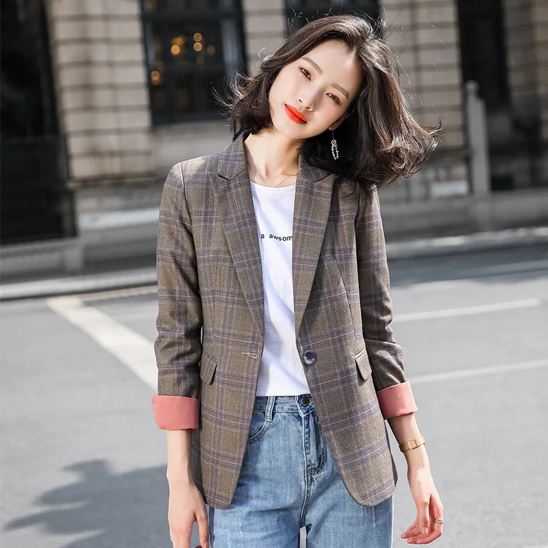 

Plus size women's autumn and winter temperament women jacket New high-quality lattice female blazer Professional office suit