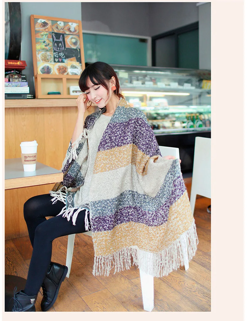 Женский зимний теплый шарф вязаный шерстяной кашемировый в клетку с кисточками 5