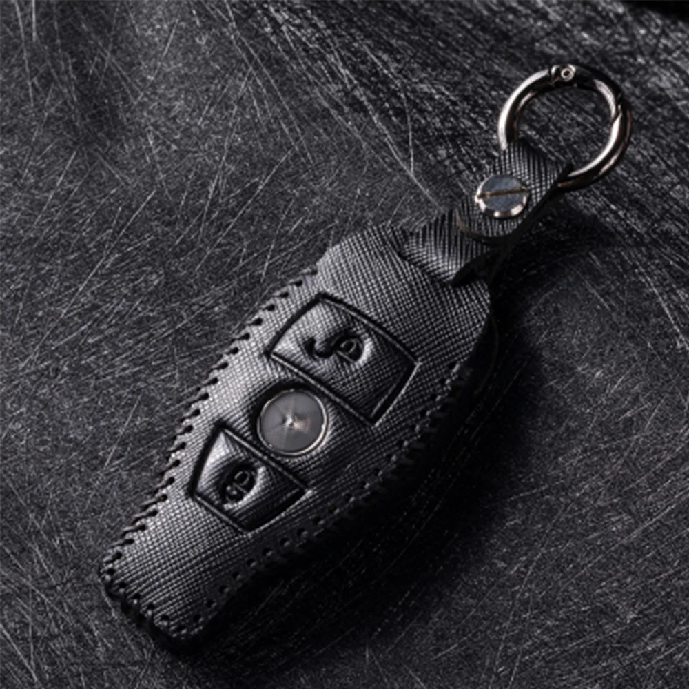 Genuine Leather Car Key Case Cover Keychain For Mercedes Benz W203 W210 W211 AMG W204 Remote Holder Accessories | Автомобили и