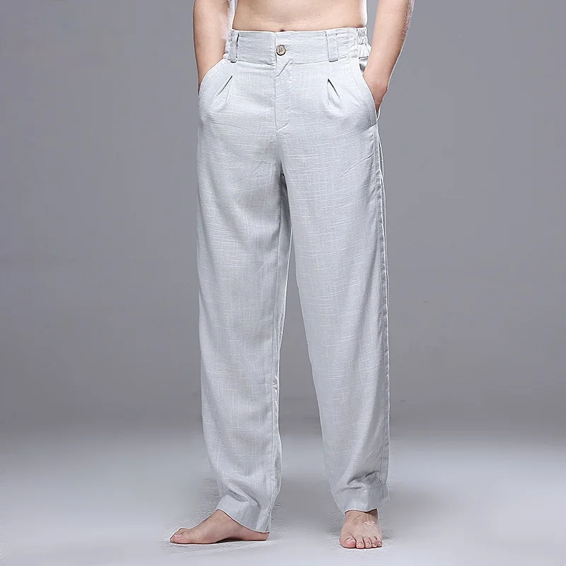 

Original Brand Men's Linen Casual Pants 2021 Spring And Summer New Style Straight Loose Loose Pants White Gray Black