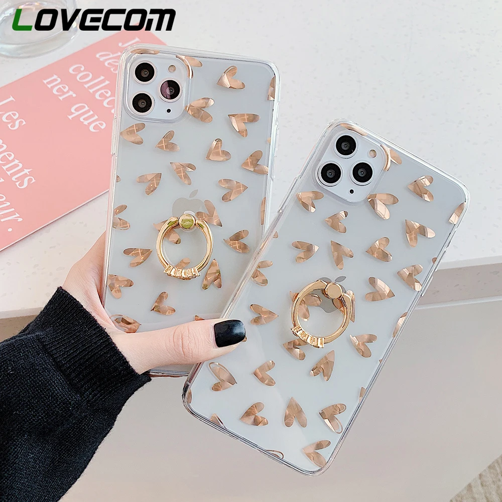 Роскошный золотой чехол LOVECOM с любовным сердцем для iPhone 12 Mini 11 Pro XR XS Max 7 8 Plus