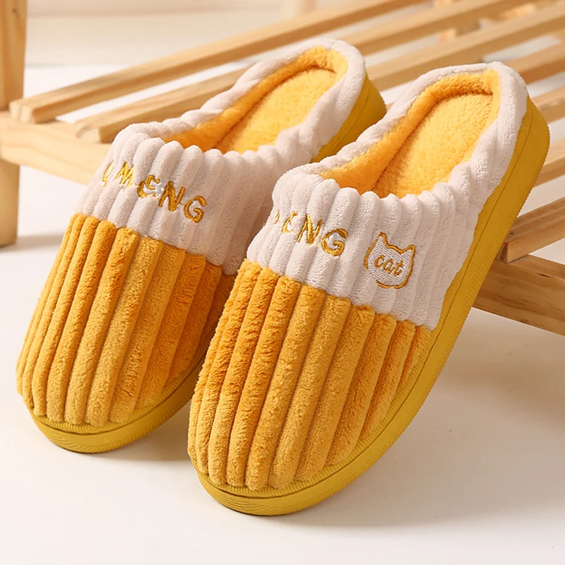

Fashion Women Winter Stripe Warm Plush Shoes Ladies House Slides Comfort Flat Bedroom Cotton Slippers Zapatilla Mujer