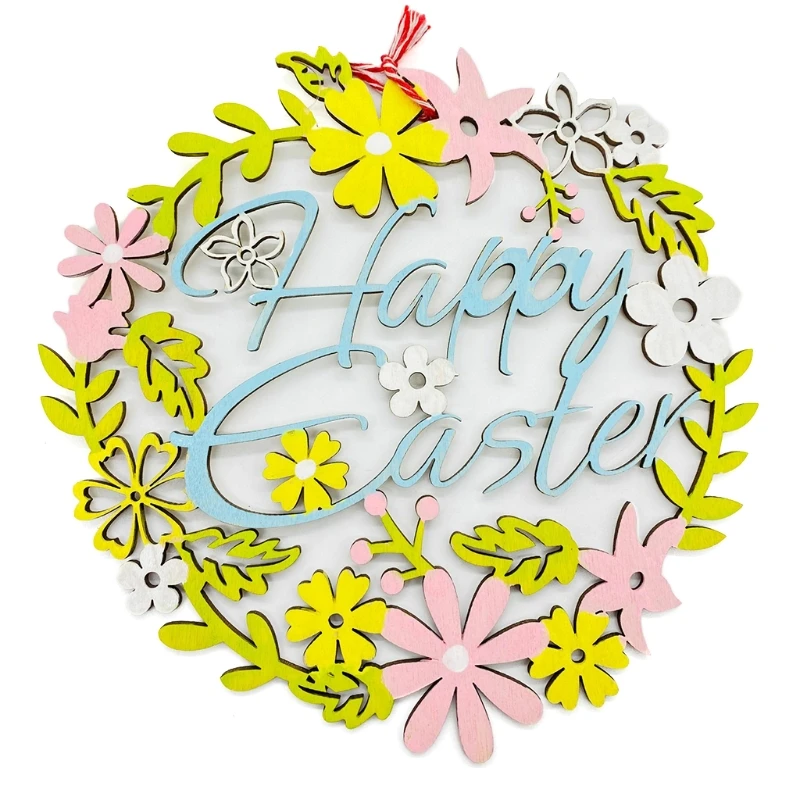 

2pcs Wooden Wreath Garland Hanging Pendant Ornaments Easter Party Decorations 69HF
