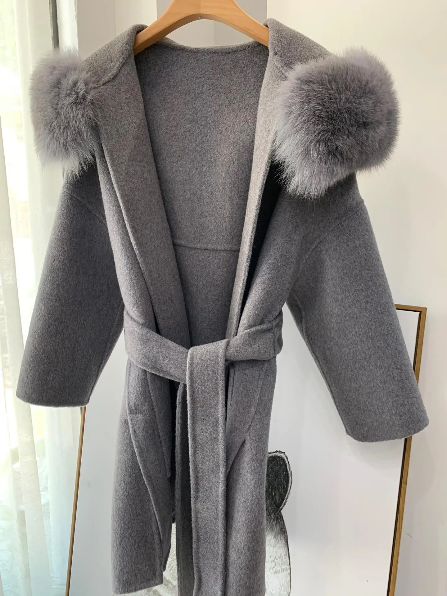 Корейское длинное кашемировое пальто с настоящим бренд Fox Fur Trim Hoodie теплое плотное пальто с большими карманами женская верхняя одежда зимнее пальто