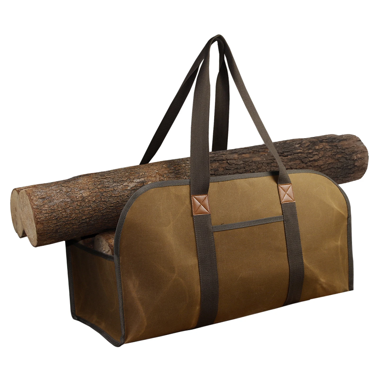 Bolsa de lona encerada con asa para leña, cesta de madera de fuego portátil, bolsa de transporte de troncos, soporte de madera, herramienta de almacenamiento