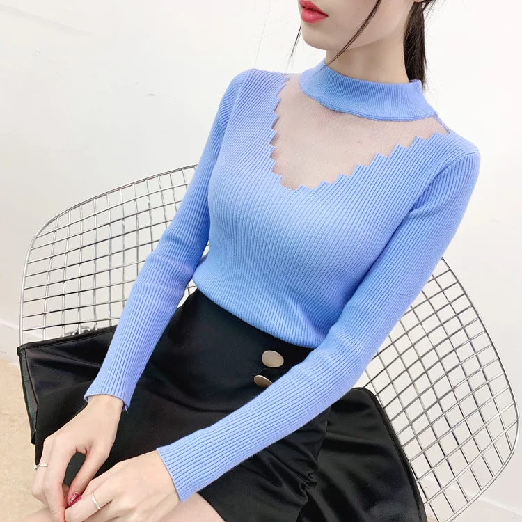 Женский свитер ажурная трикотажная одежда с высоким воротником осень/зима 2019