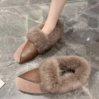 square toe loafers women winter fur boots female women shoes women casual lady flat shoe woman slip on warm short plush flats