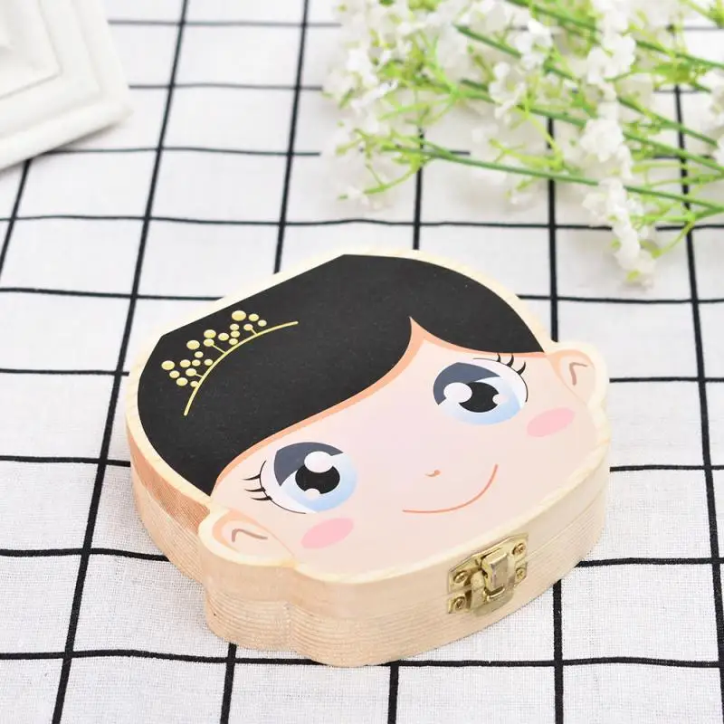 

Spanish English Color Wooden Baby Tooth Box Boy Girl Organizer Milk Teeth Storage Collect Teeth Baby Kids Souvenirs Gift