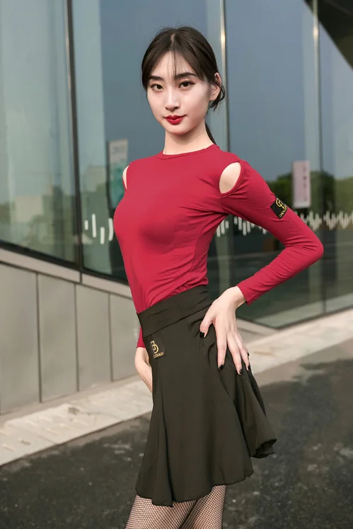 

New Arrival Fashion Women Latin Dance Costume Long Sleeve Blouse Tassel Skirt Dance Practice Suit