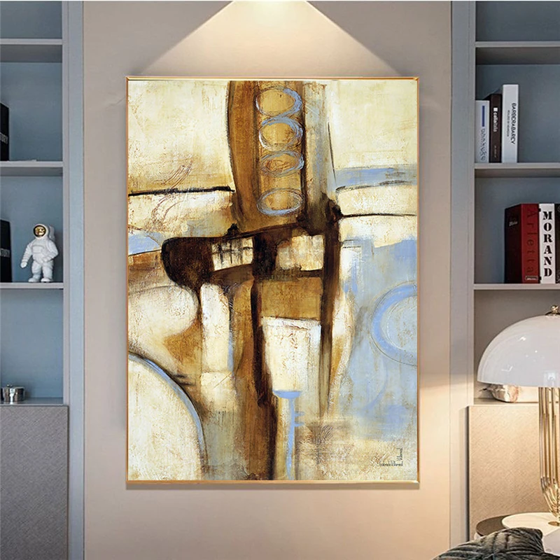Абстрактная Коричневая и желтая серая Картина на холсте Современные постеры