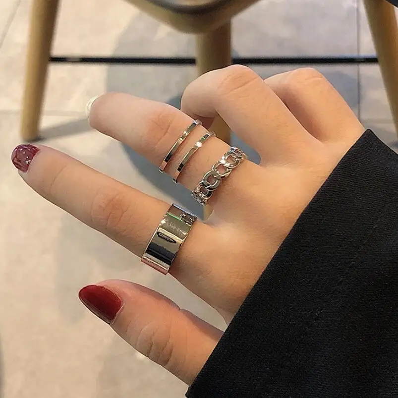 

Hiphop/Rock Metal Geometry Circular Punk Rings Set Opening Index Finger Accessories Buckle Joint Tail Ring for Women Jewelry
