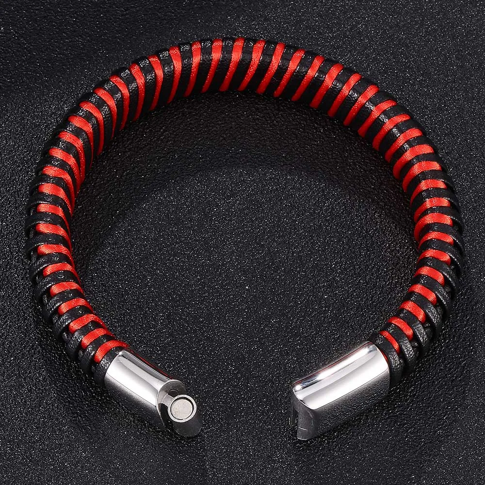 Новый красный веревка смешанный черный кожаный плетеный браслет мужские