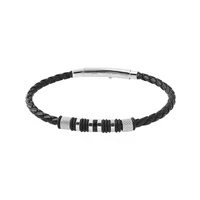 runda mens bracelet black chain with stainless steel part adjustable size 21cm fashion jewelry genuine leather bracelet for men