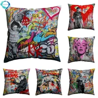banksy street graffiti art cotton linen pillow case decorative pillowcase throw pillow cover home decor for sofa 45x45cm