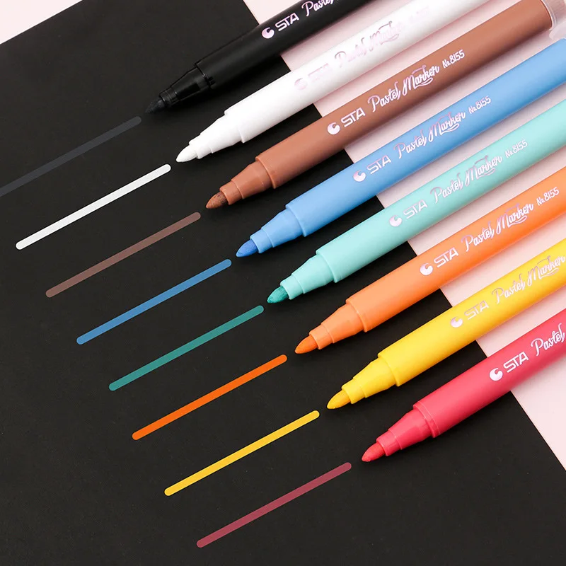 

STA 8Pcs/Set Pastel Markers Drawing Pen Water-based Pigment Ink Water-proof Marker For Student School Office Art Supplies