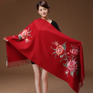 Кашемировый головной платок для женщин, элегантная теплая шаль, Длинные палантины с цветочной вышивкой, бандана, шарф, хиджаб, пляжное одеяло