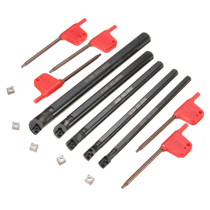

95 Degree Right Hand Blade Inserts Turning Tool Set 5pcs Boring Bar Tunring Tool SCLCR 6 7 8 10 12mm With 5Pcs CCMT0602 Insert