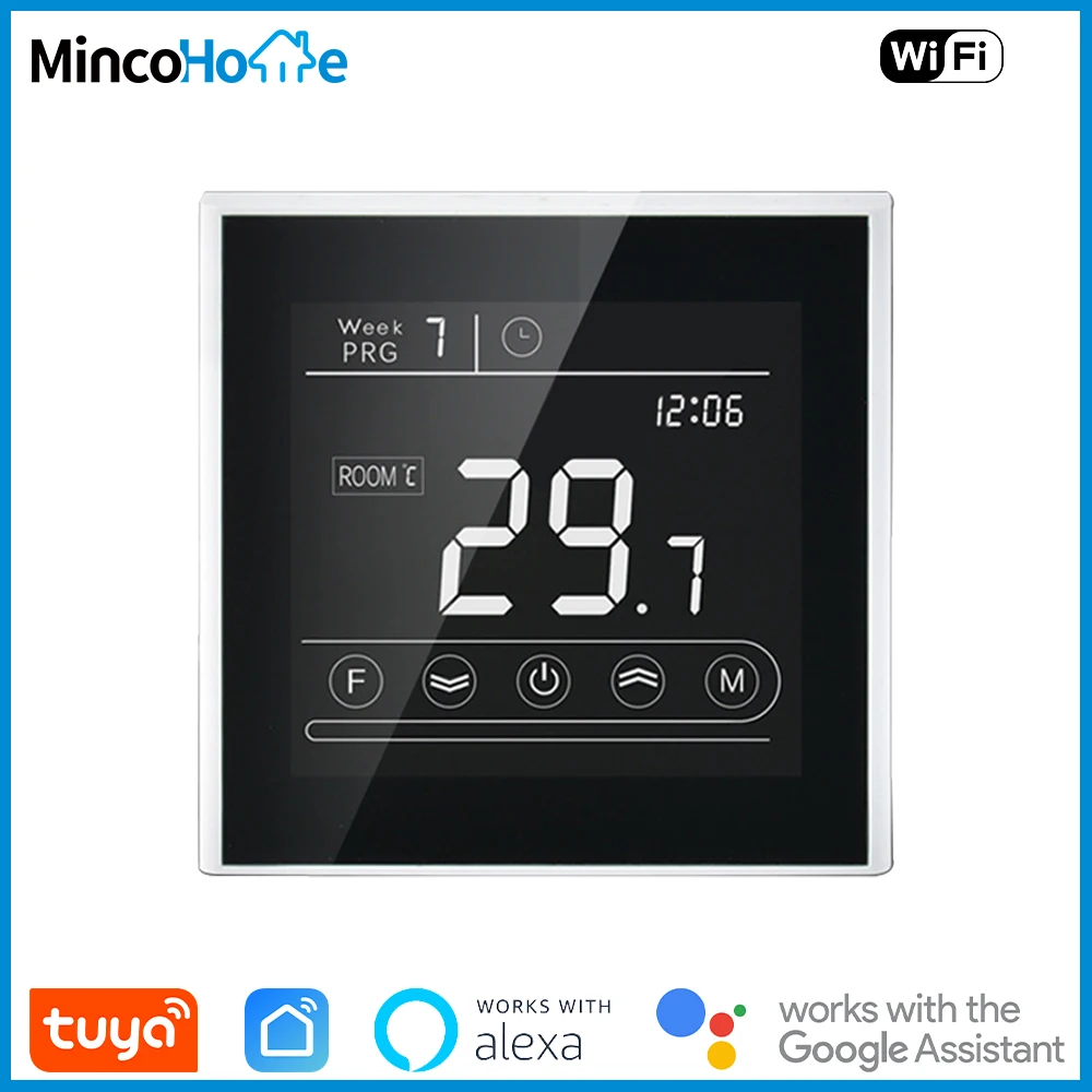 

Tuya Smart Home Wifi Thermostat for Electric/Boiler/Actuator 16A 3A Google Home Alexa Voice Control Tempered Glass White Frame