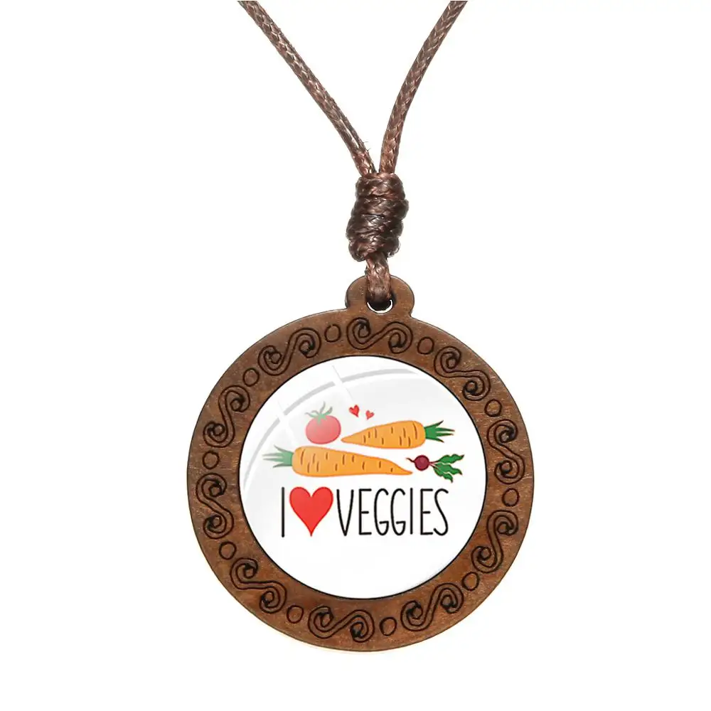 Азиатских веганских материалов Здоровое питание Деревянный ожерелье с надписью