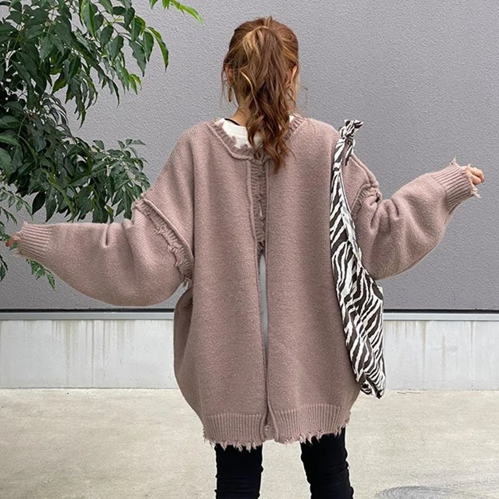 

Yatamoniri 2021 New Pullover Jumpers O Neck Long Sleeve Casual Sweater Women Buttons Loose Jackets Japan Style Solid Color Tops