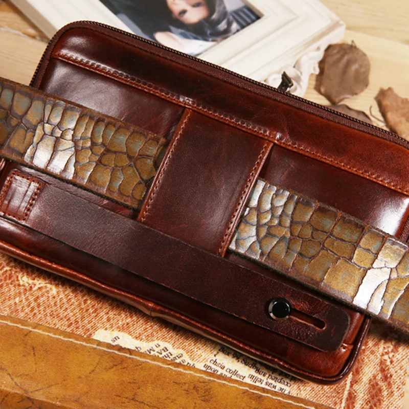 Мужская поясная сумка YIANG маленькая из воловьей кожи с эффектом воска для