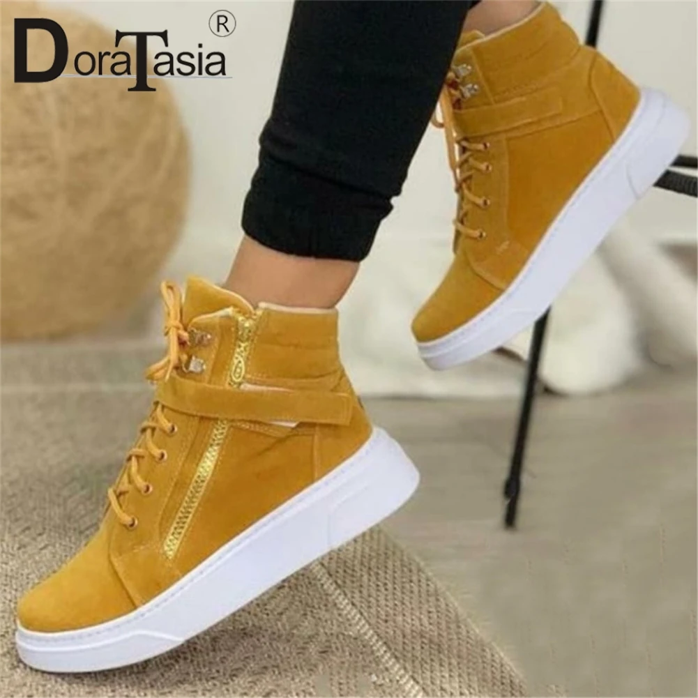 

DORATASIA Big Size 34-43 New Girls Flat Platform Ankle Boots Fashion Zip Lace-up Autumn women's Boots Casual Comfy Shoes Woman