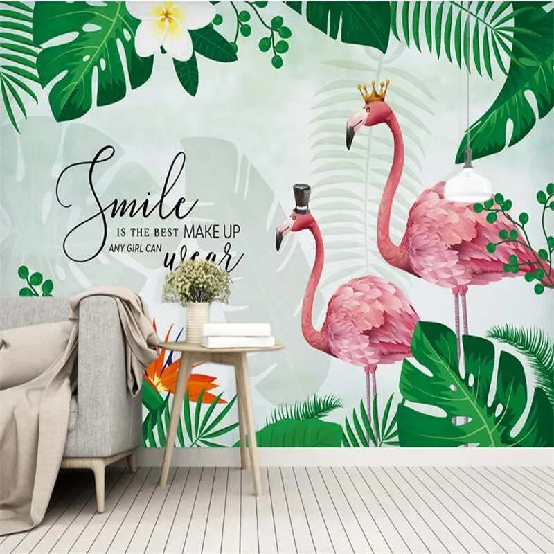 

Пользовательские 3D стерео обои росписи скандинавский Фламинго тропический лес лист фон обои росписи