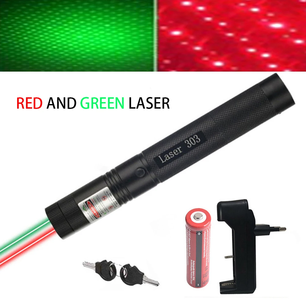 

Powerful Red+Green Laser Sight 2 In 1 High Power Laser 303 Pointer Metal Adjustable Lazer Pen For Hunting Camping+18650 Battery