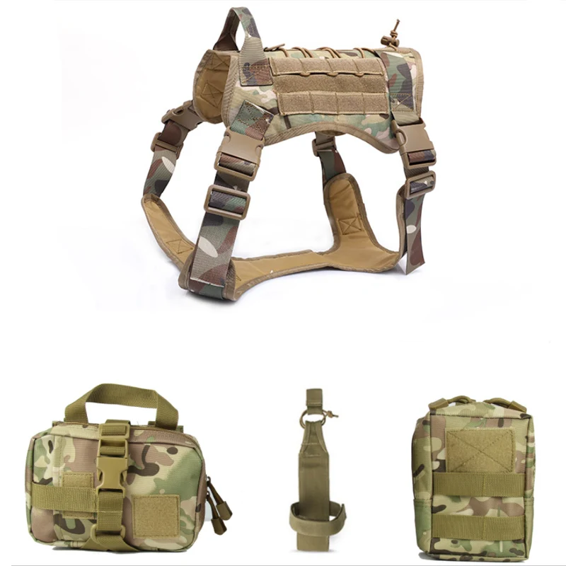Camouflage set Большой жилет-одежда для собак на открытом воздухе тактический MOLLE D4 жилет для собак с 3 моллевыми сумками защитная одежда для домашних животных - Цвет: Camouflage set