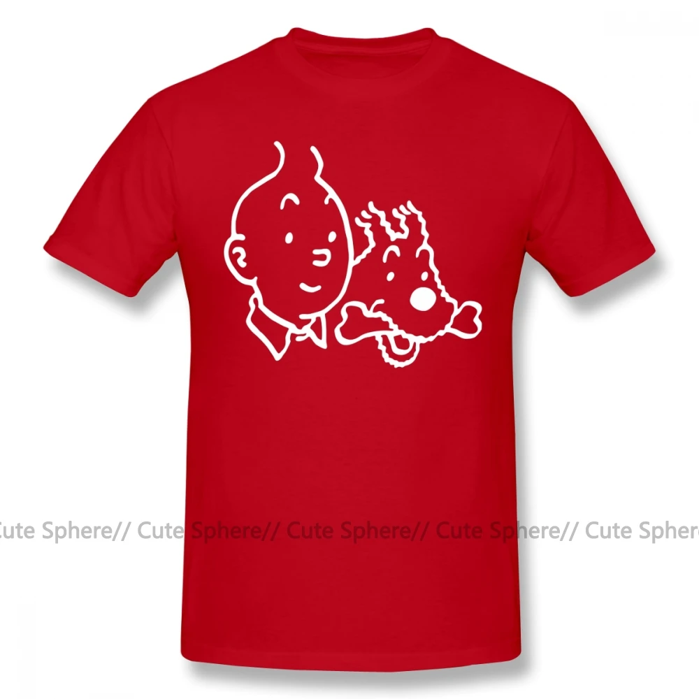 Red Tintin, футболка, Tintin And Milou, футболка, 100 хлопок, графическая футболка, потрясающая классическая мужская футболка с коротким рукавом - Цвет: Red