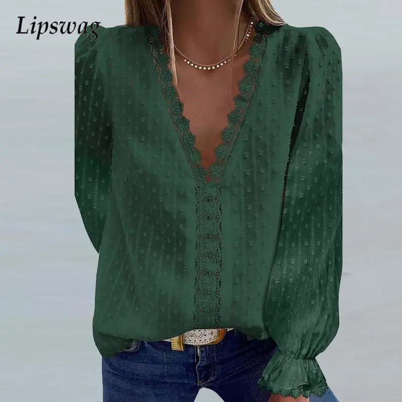 

Женская шифоновая блузка с вышивкой и V-образным вырезом, осень 2021