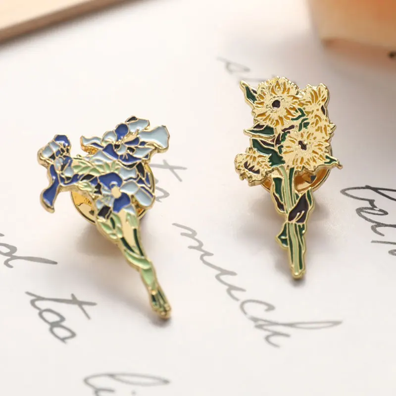 

Sunflowers Iris Enamel Pins Custom Bouquet Brooches Bag Clothes Lapel Pin Badge Plant Jewelry Gift for Lover Girl Friend