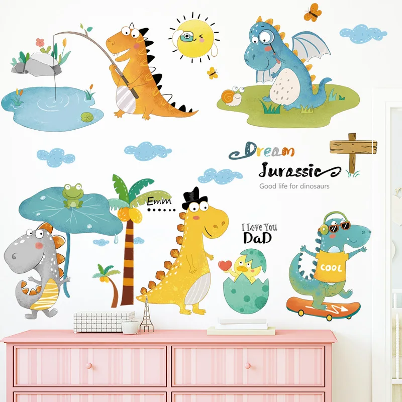 

Cute Dinosaur Wall Stickers Home Decoration Nursery Living Children's Room Bedroom Corner Self-adhesive Vinyl Decal Wallpaper