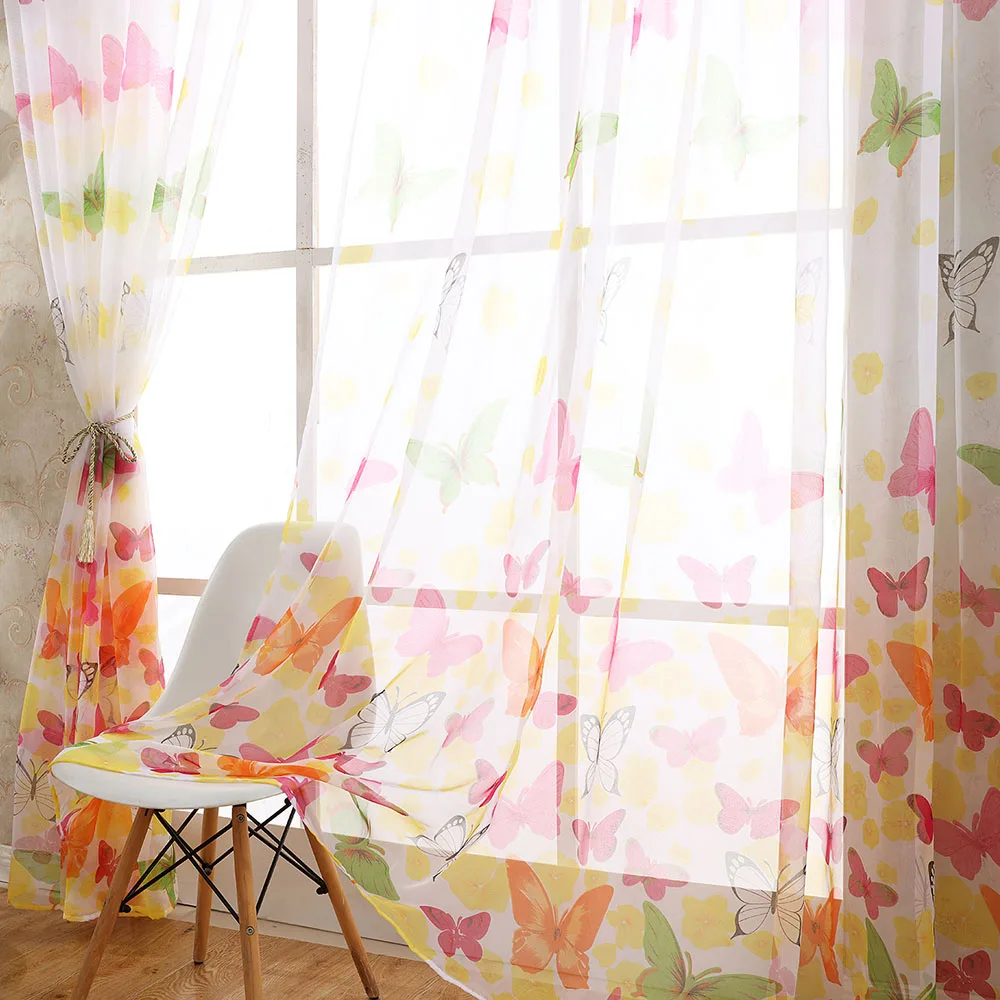 Прозрачные Занавески для окна с бабочкой занавески кухни гостиной Детские