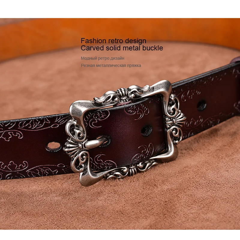 

Vintage Luxury Women's Belt High Quality Natural Leather Fashion Engraved Leather Belt for Women Jeans Belt ZK063
