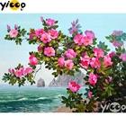 Полноразмернаякруглая Алмазная вышивка, цветы по морю, 5D алмазная бриллиант, семейный декор, подарок BX2640