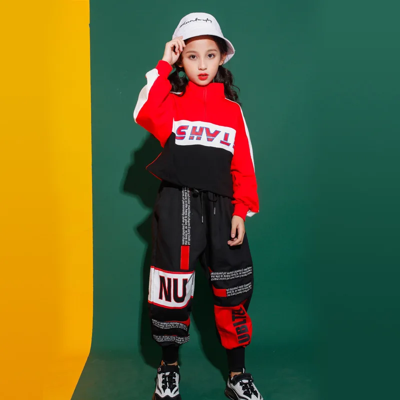 

Детская модная Крутая толстовка топ Укороченная рубашка с буквенным принтом повседневные штаны для девочек костюм для джазовых танцев Оде...