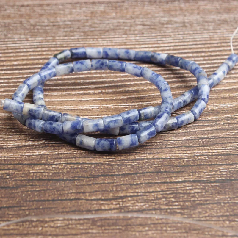Blue spots stone Lan Li, модные ювелирные изделия, 6x3 мм, разноцветные натуральные цилиндрические камни, бусины, сделай сам, женский браслет, ожерелье, серьги-гвоздики и аксессуары - Цвет: Blue spots stone