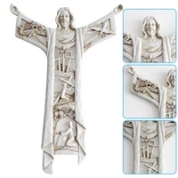 a risen christ wall cross statue religious resin jesus figure hanging wall ornament hollow design for home can csv