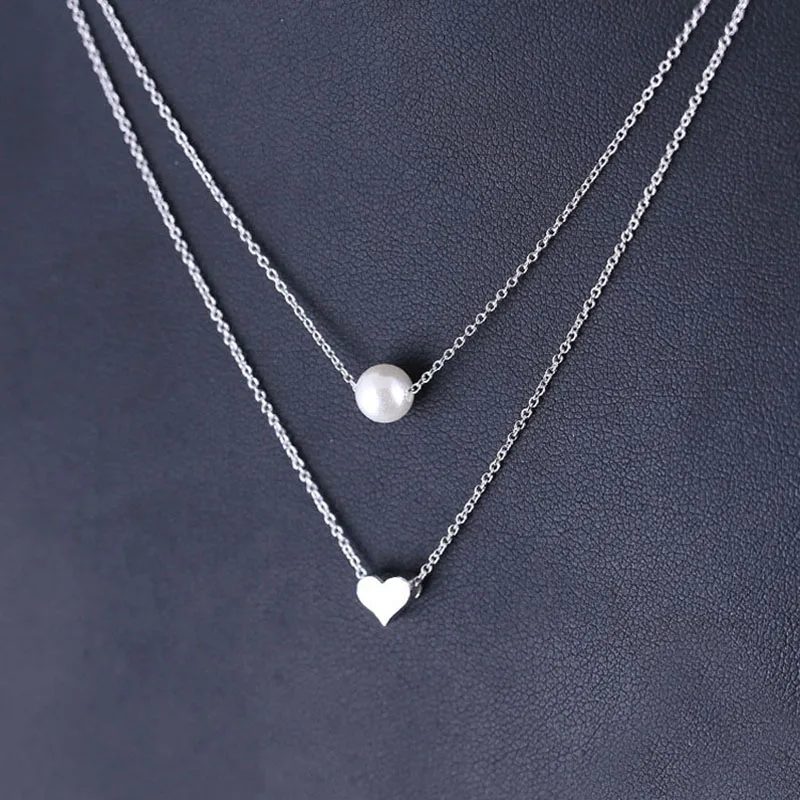 

Fsahion 2 Layered Necklace for Women Heart Pearl Pendant Necklace Choker Jewelry