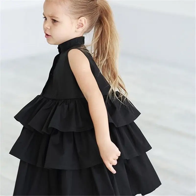 Girls Summer Dress Kids Black Green Ball Gown Party Dresses Baby Girl Sleeveless O Neck Cake Ruffled Tutu Bubble 2-6 Years | Детская