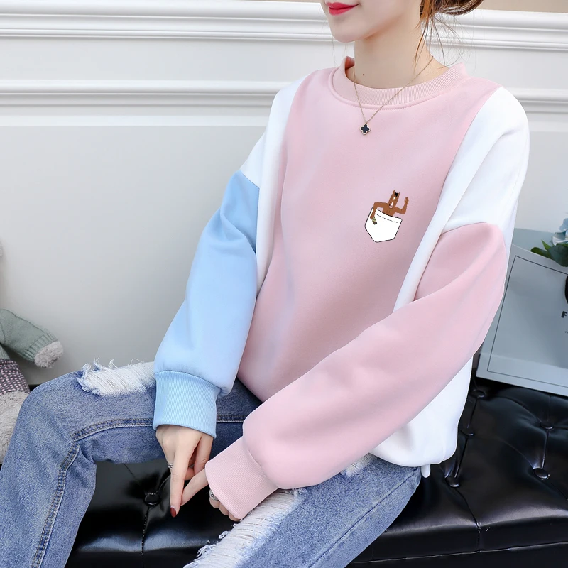 Осенне-весенняя Новинка толстовка с капюшоном для женщин контрастный цвет