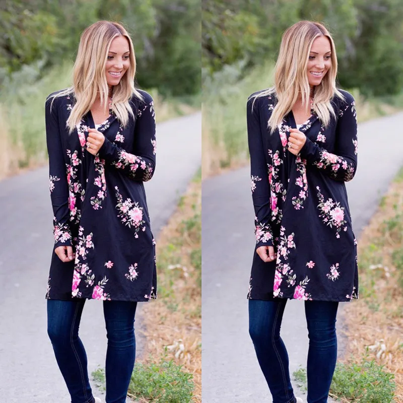 

New 2019 Women Ladies Long Sleeve Waterfall Coat Jacket Cardigan Overcoat Jumper Floral Print Open Stitch Coat Jacket Plus Size