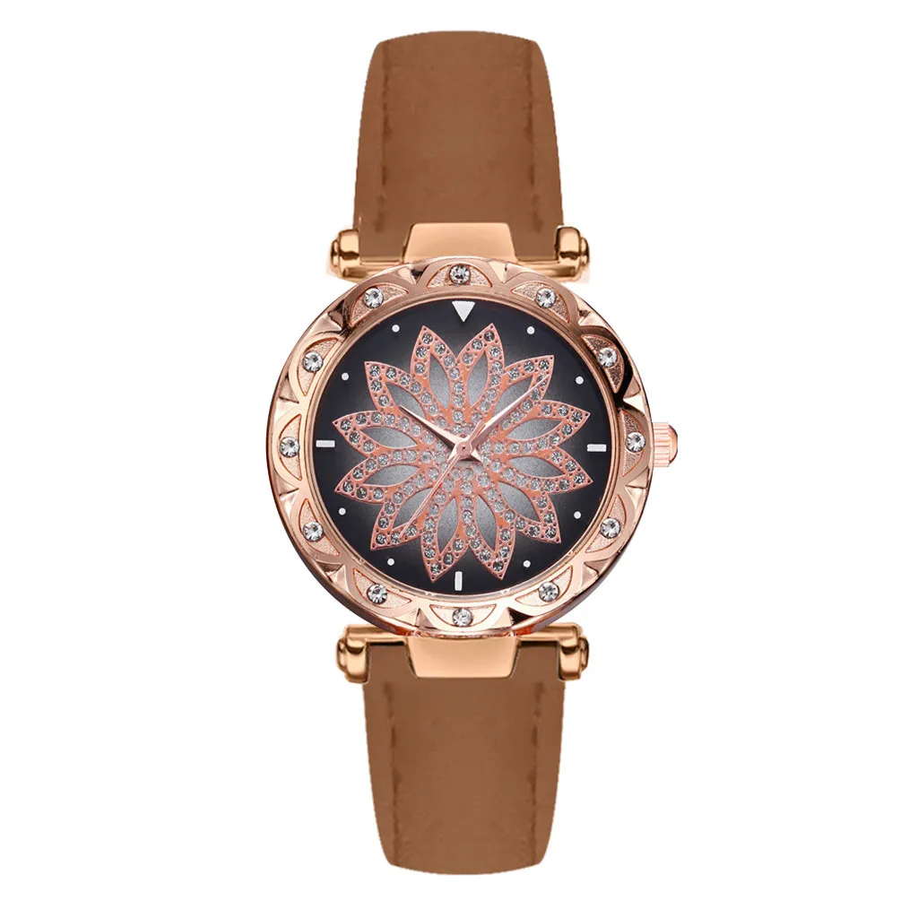 Часы наручные женские с кожаным ремешком модные повседневные цветами и