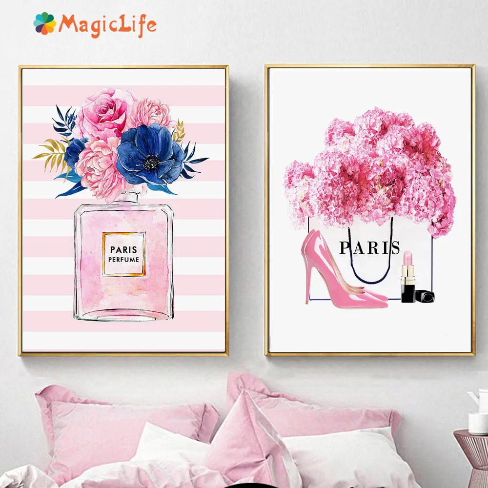 Модный Парижский парфюм Цветок Сумочка портфель настенные плакаты и принты