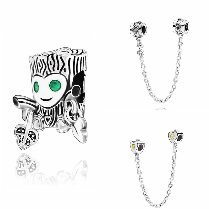 Fit Originele Pandora Bedels Armbanden 925 серебро Zilveren Ghost Hart Veiligheid Ketting Kralen Berloque DIY подарок для
