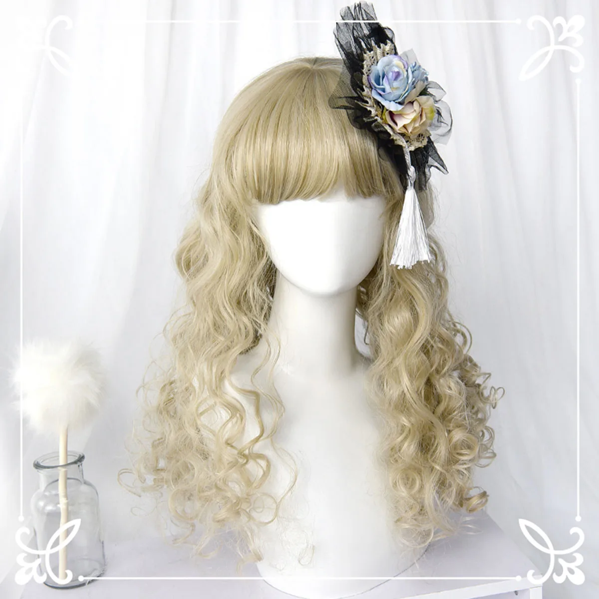 

CosplayMix 55CM Lolita Sweet Girl Gold Pink Long Curly Hair Bangs Heat Resistant Halloween Party Synthetic Cosplay Wig+Cap