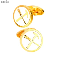 laidojin newest fashion gold enamel hammer saw cufflinks for mens gift high quality shirt cuffs buttons wedding jewelry gemelos